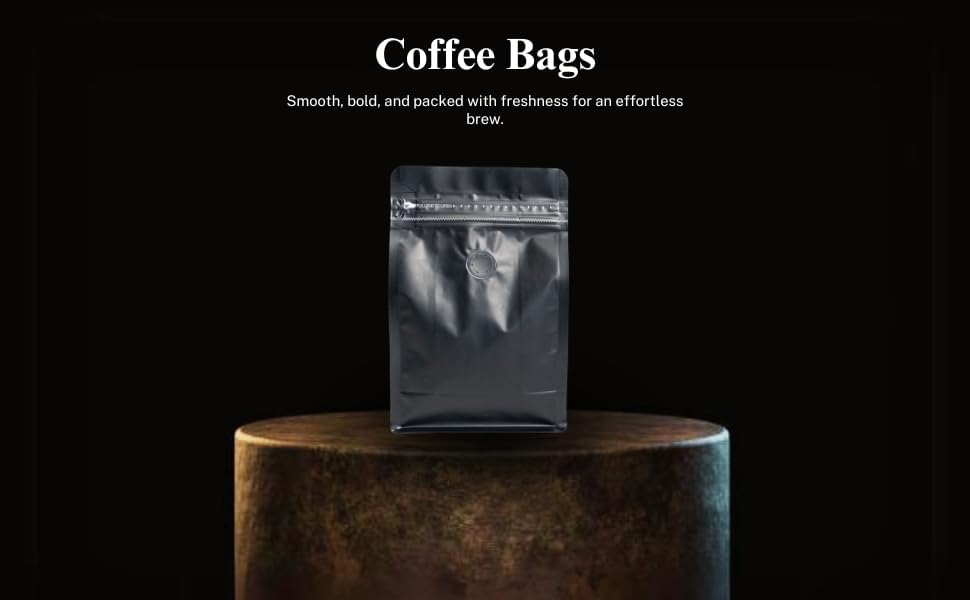 Premium Coffee Bags with Valve (50 pcs, 8 oz) Standing Coffee Beans Storage Bags, Reusable Heat Sealable Side Zipper Pouches, Eco-Friendly Packaging, Perfect for Home and Office - Black