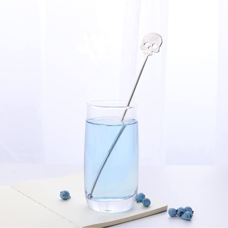 6Pcs Skull Swizzle Sticks 8.7inch Coffee Stirrers Reuseable 18/10(304) Stainless Steel Beverage Cocktail Stirrer for Bar