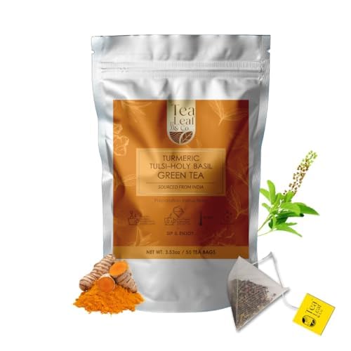 Turmeric Tulsi Green Tea 200gm/7oz, Natural Herbal Infusion, 100 Tea Bags