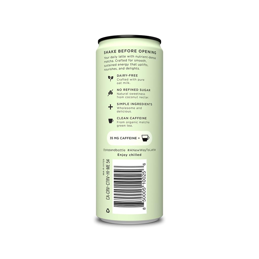 Pop & Bottle - Oat Milk Lattes, Butterfly Pea & Matcha, 8 Fl Oz (12 Pack) | with Pure Ceremonial Matcha, Turmeric, Green Tea, Organic, Dairy Free, Gluten Free, Lightly Sweetened