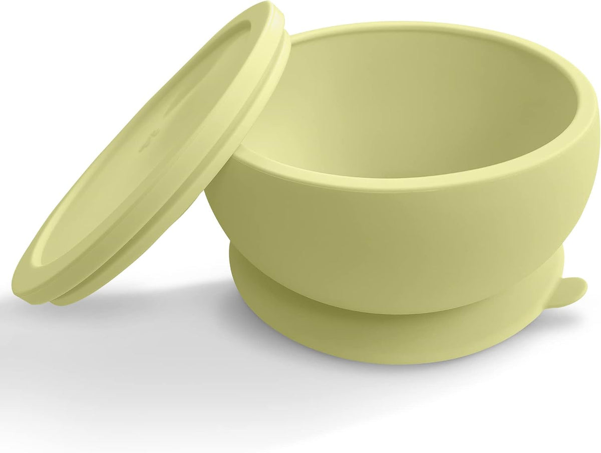 Abiie Octopod Silicone Suction Baby Bowl & Lid - Food Storage - Yellow | High Chair Accessories, Mess-Free Toddler Feeding Essentials, Baby-Led Weaning, Baby Food Container, 5.7" x 3" x 5.7"