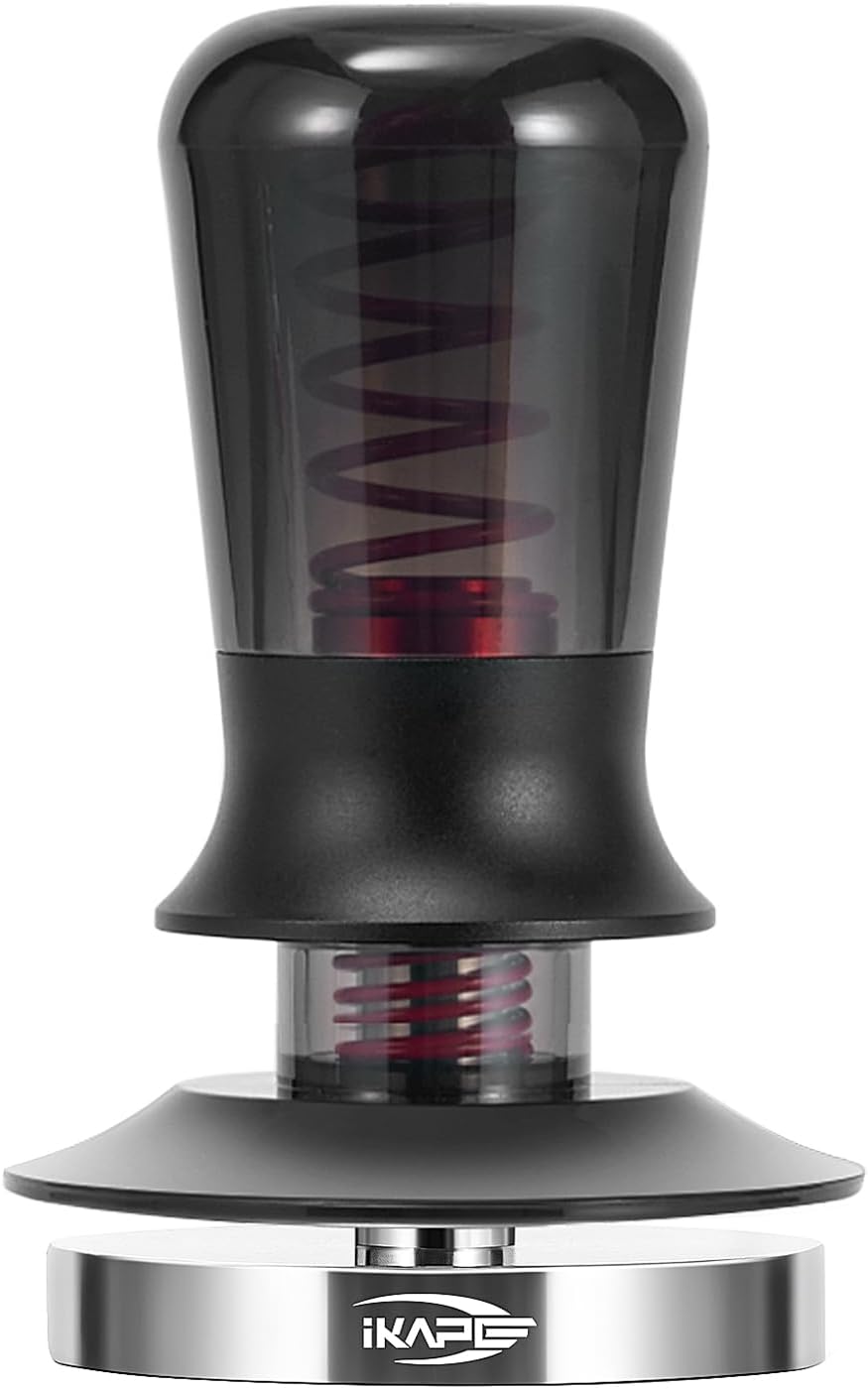 IKAPE 51MM Semi-Transparent Espresso Coffee Tamper, Spring-loaded Calibrated Tamper with Premium Flat Stainless Steel Base, Compatible with All 51mm Bottomless Portafilters(New Upgrade)