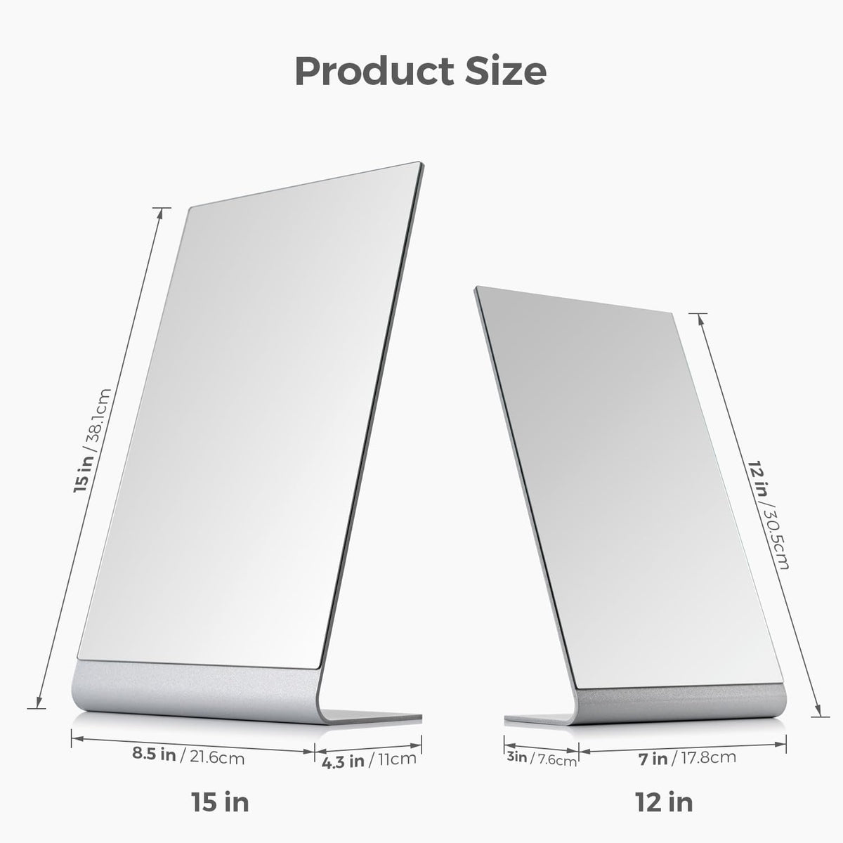 NEZZOE 15"x8" Frameless Makeup Mirror, Minimalist Free Standing Desk Mirror | Aluminium Flat Vanity Mirror for Bathroom Countertop, Desk or Jewelry Display, Perfect for Makeup & Shaving