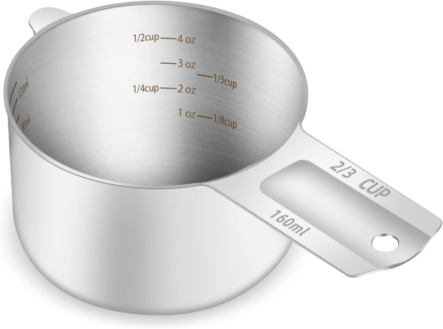 1PCS 2/3Cup (160ml, 5.3oz) Single Measuring Cup, Etched Inner Scale Stainless Steel Measure Scoop, M