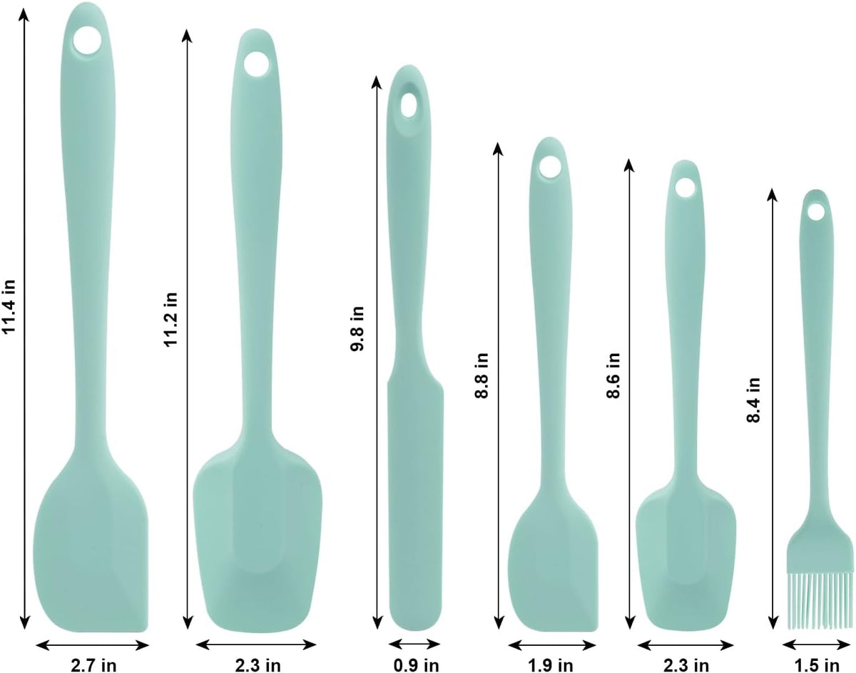 Silicone Spatulas Set, Rubber Spoon Spatula Heat Resistant Spoonula One Piece Design Seamless Spatula Non-Stick Scrapers Baking Mixing Tool (Light Green)