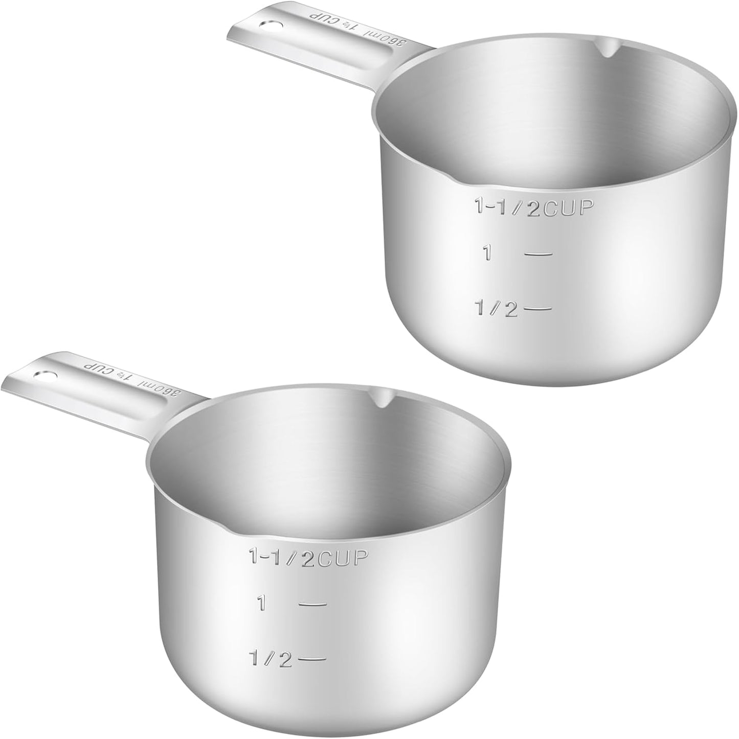 2PCS 1-1/2Cup (360ml, 12oz) Single Measuring Cup, Stainless Steel Measure Scoop, Metric and US Measu