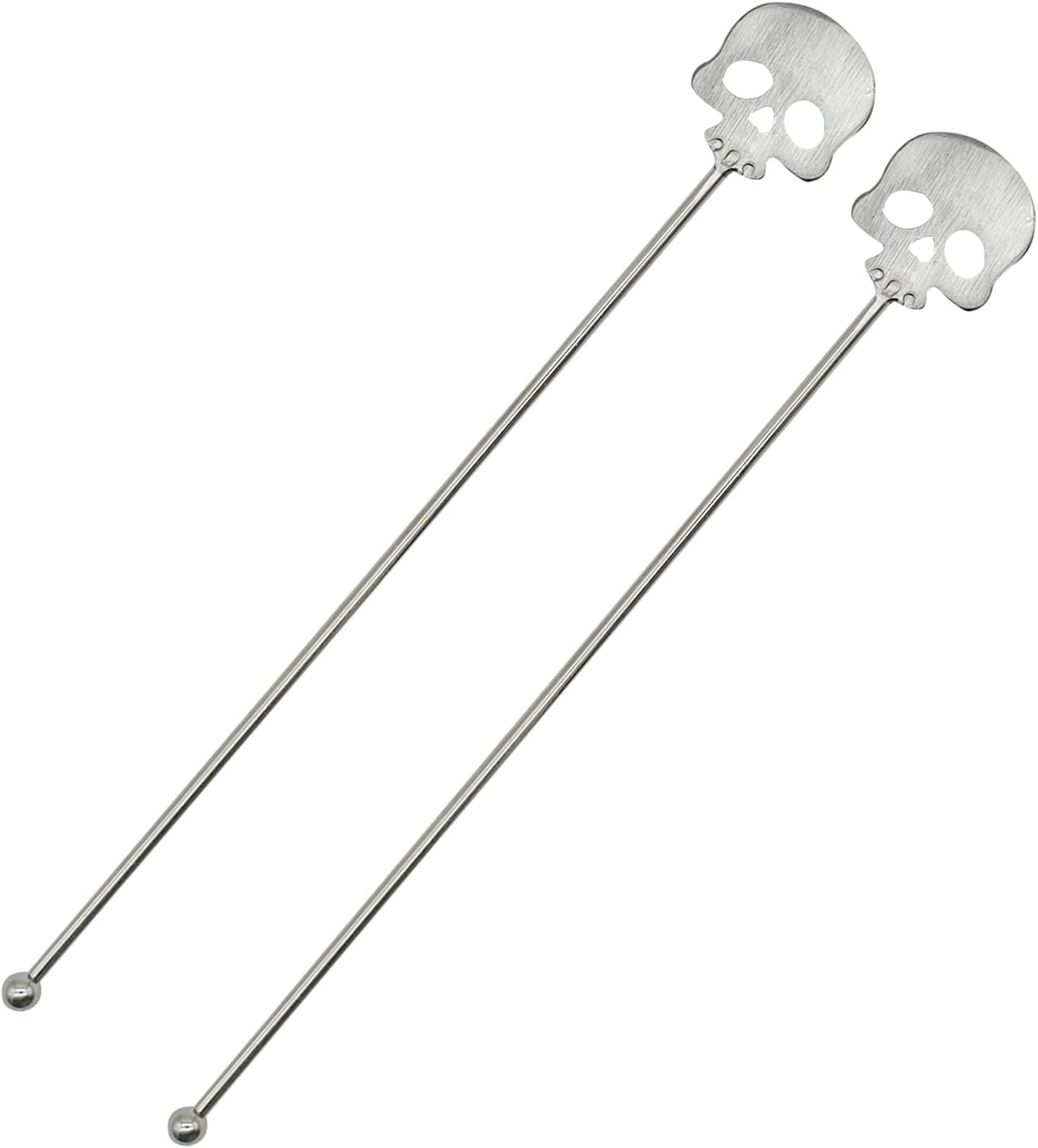 2Pcs Skull Swizzle Sticks 8.7inch Coffee Stirrers Reuseable 18/10(304) Stainless Steel Beverage Cock