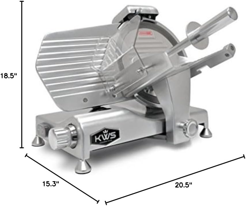 KWS Metal Collection MS-10DS Commercial 320W 10-Inch Meat Slicer Anodized Aluminum Base with Stainless Steel Blade + Blade