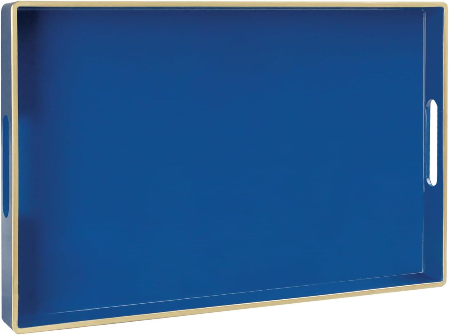 MAONAME Navy Blue Serving Tray with Handles, Modern Decorative Tray for Coffee Table, Plastic Rectan
