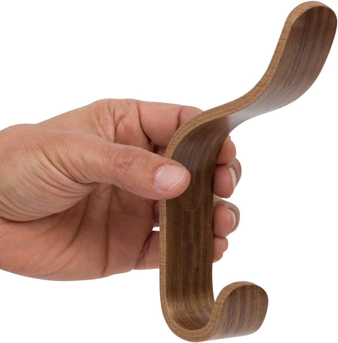 Plywood Wall Hooks Set of 4 Wood Coat Hooks Hanging Clothes Hats Robes Towels Wooden (Walnut)