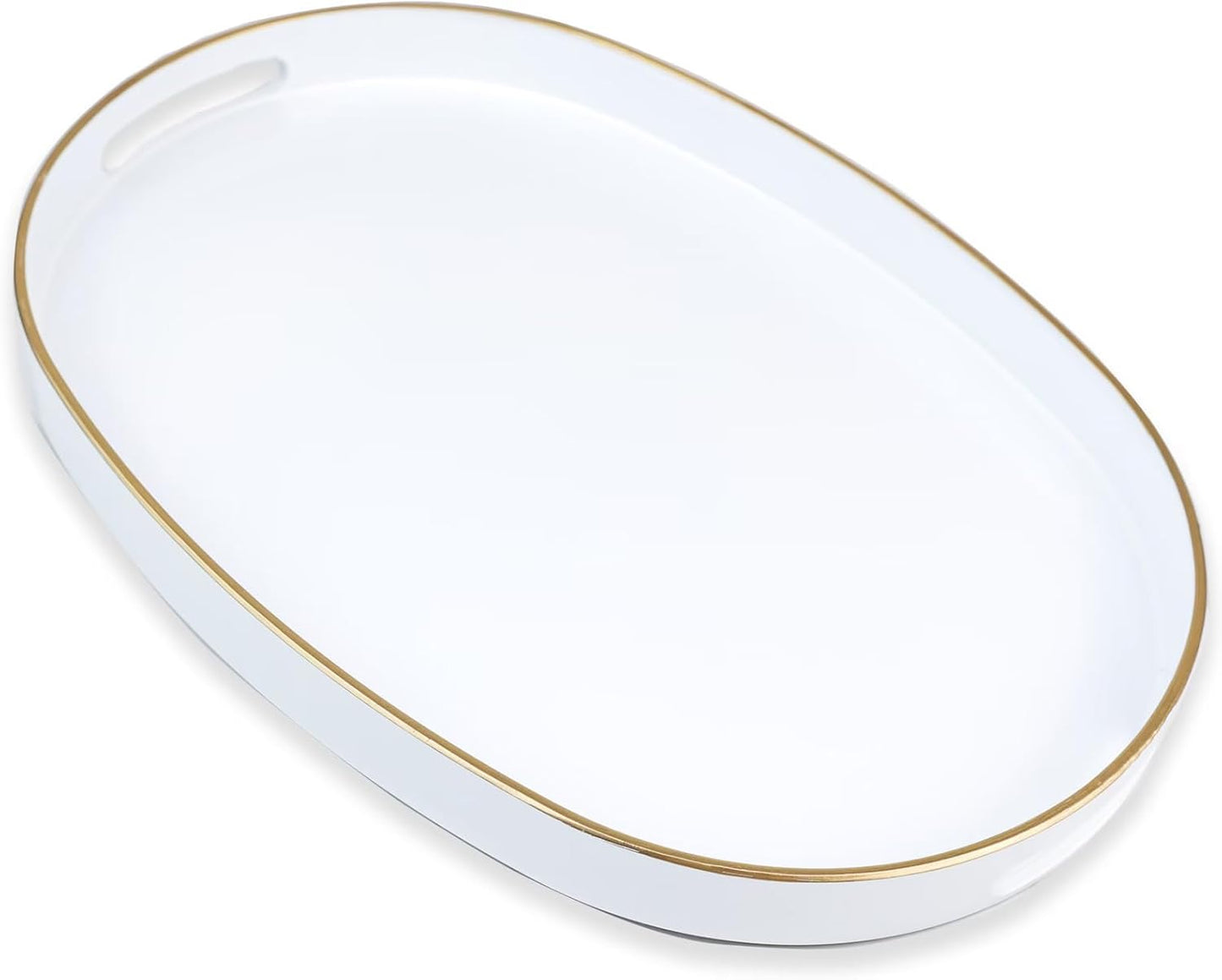 White Oval Decorative Tray with Handles, Versatile Serving Tray for Coffee Table, Ottoman, Ideal for