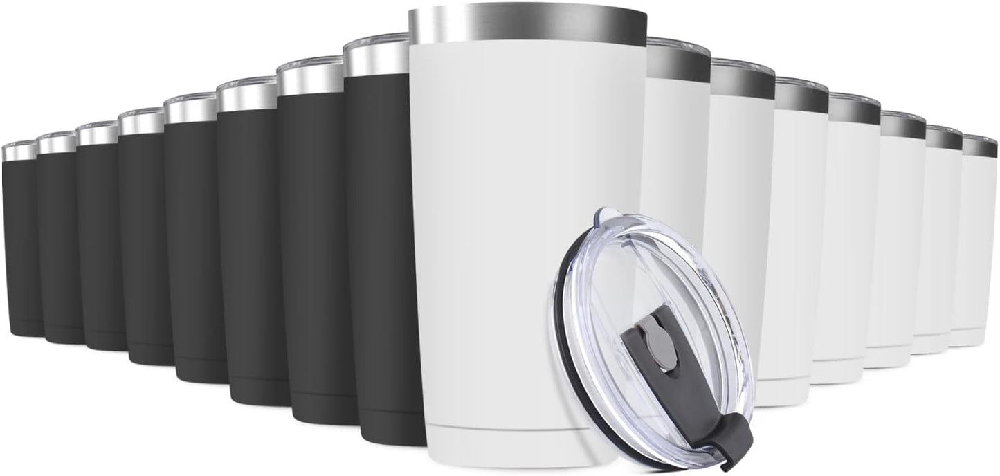 16 Pack 20oz Tumbler Vacuum Insulated Travel Mug with Lids, Stainless Steel Double Wall Bulk Cup for