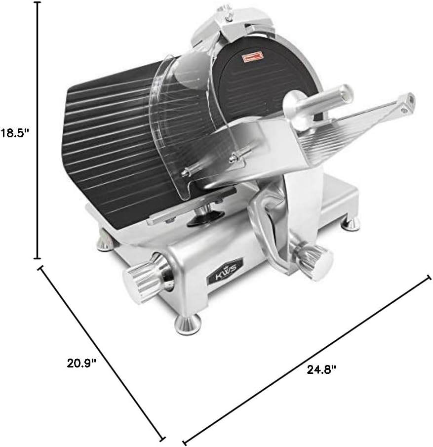 KWS MS-12ET Metal Collection Commercial 420W Electric Meat Slicer 12-Inch with Non-sticky Teflon Blade & Extended Back