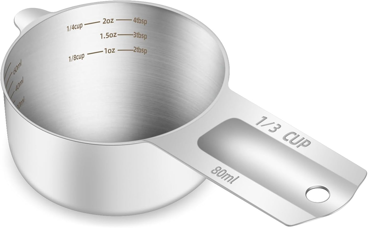 1PCS 1/3Cup (80ml, 2.6oz) Single Measuring Cup, Etched Inner Scale Stainless Steel Measure Scoop, Me