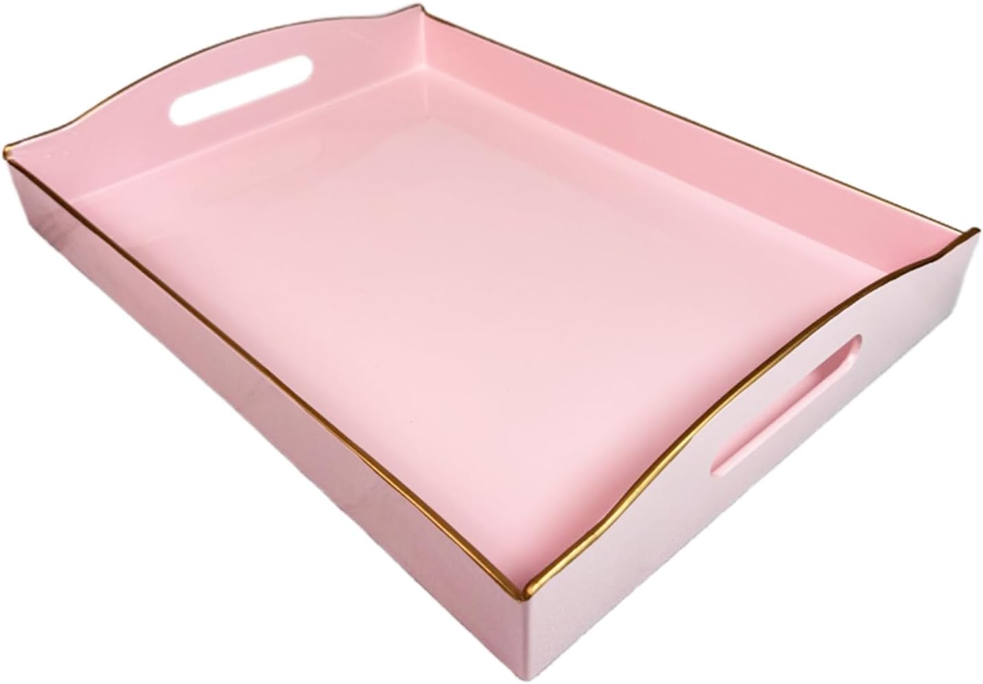 Pink Serving Tray with Handles, Plastic Decorative Tray for Coffee Table, Ottoman - Ideal for Living