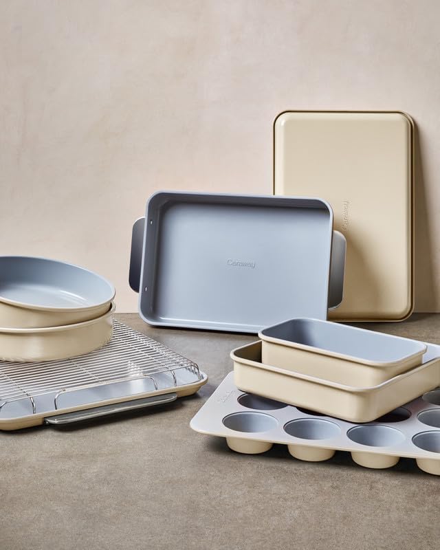 Caraway 9" Non-Stick Ceramic-Coated Circle Pan | Naturally Slick Ceramic Coating, Non-Toxic, PTFE and PFOA Free, Perfect for Birthday Cakes, Tartes, and More, Cream