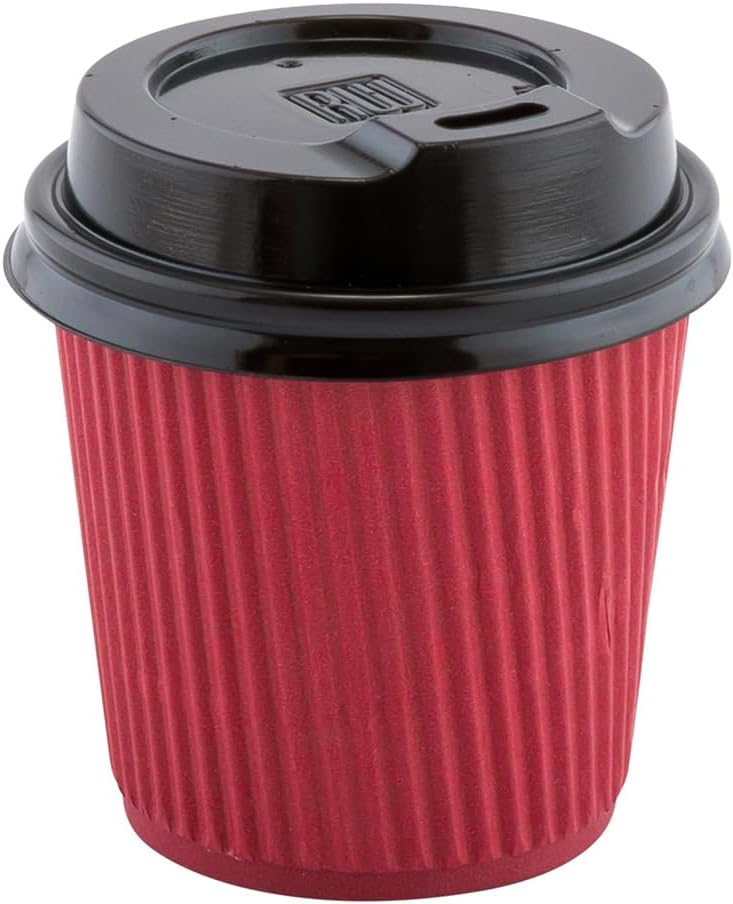 Restaurantware Ripple Wall Coffee Cups 500 Count 4 Ounce Insulated Crimson Paper Cups, Rolled Rim Spill-Resistant Disposable Paper Non-Slip for Coffee, Beverages