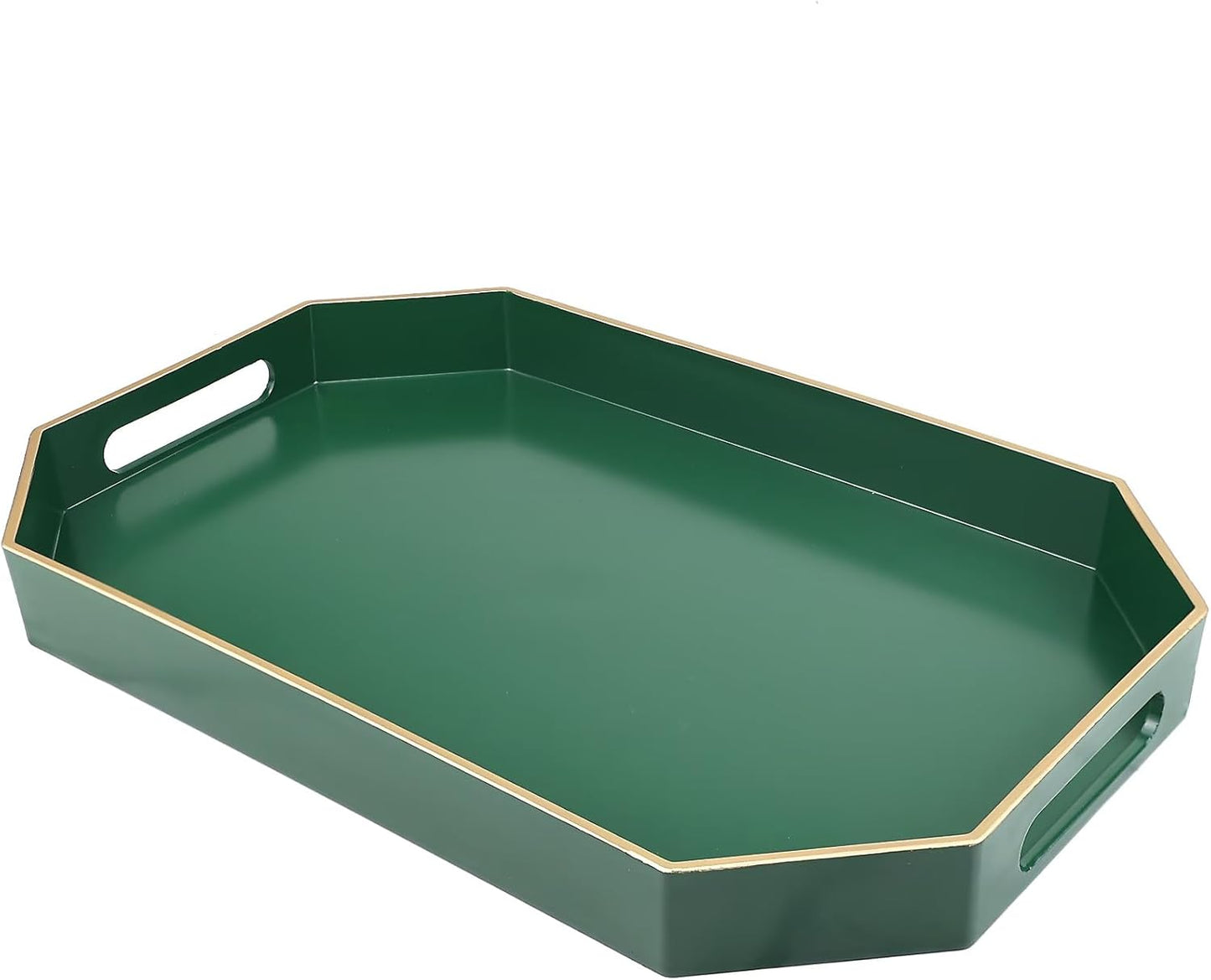 Green Decorative Tray with Handles, Versatile Serving Tray for Coffee Table, Ottoman, Ideal for Serv