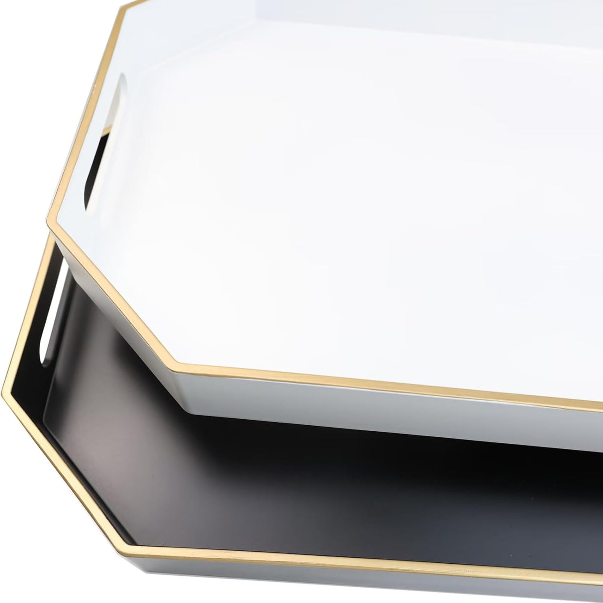 Black Decorative Tray with Handles, Octagon Versatile Serving Tray for Coffee Table, Ottoman, Ideal for Serving, Displaying, Organizing | Decorative Tray, Serving Tray for Displaying, Organizing, 15.7"*10.2"*1.57"