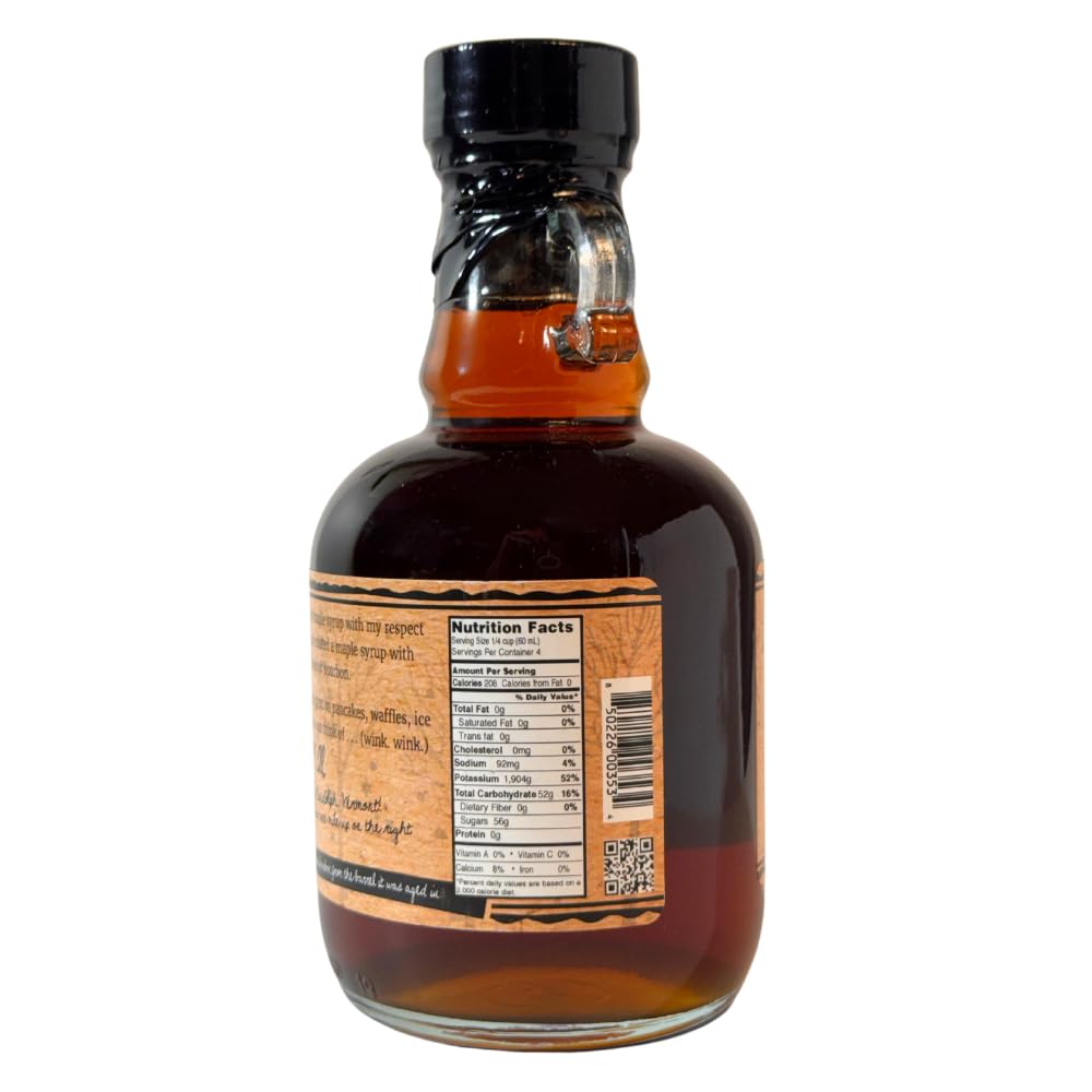 Wood's Vermont Bourbon Barrel Aged Maple Syrup – 100% Pure Grade A Dark Robust Maple Syrup, Small Batch Vermont Made, Oak Barrel Finished, Natural Sweetener for Pancakes, Cocktails, Coffee & Baking, 8.45 oz
