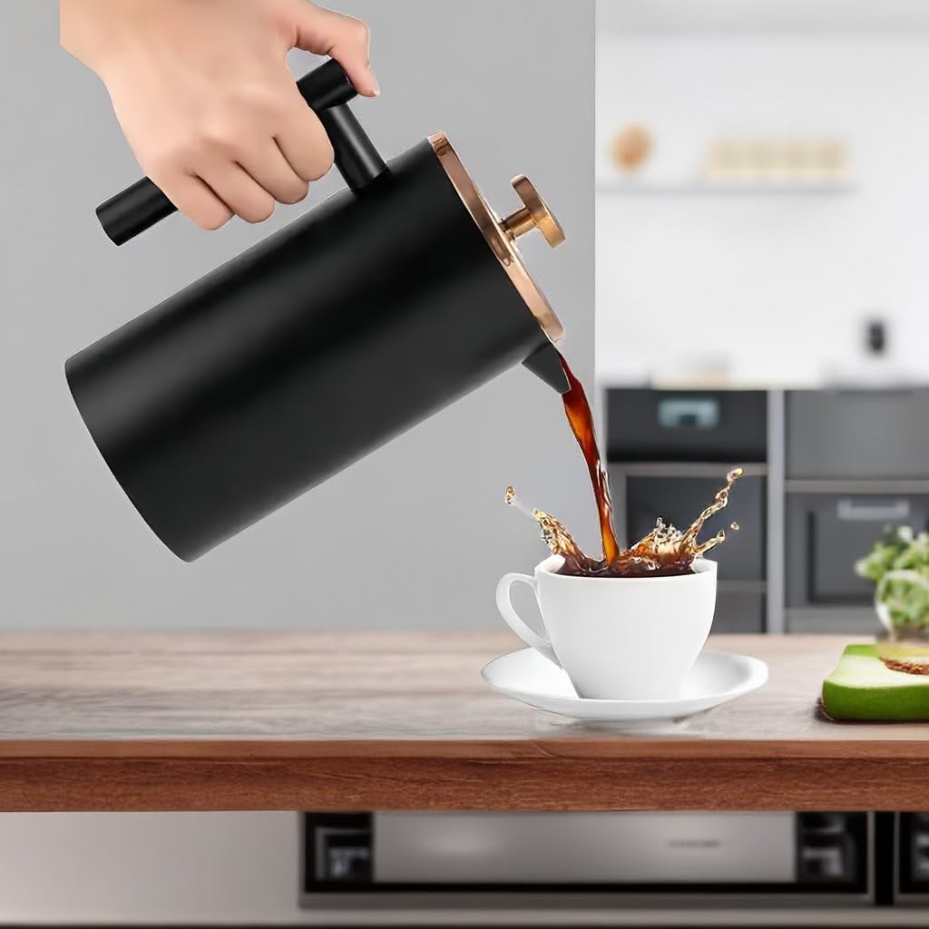 1500ml French Press Coffee Maker, Double Wall 304 Stainless Steel Insulated Cafetiere Coffee Press with 3 Layer Filter, Large Capacity Coffee Brewer for Home Camping Office