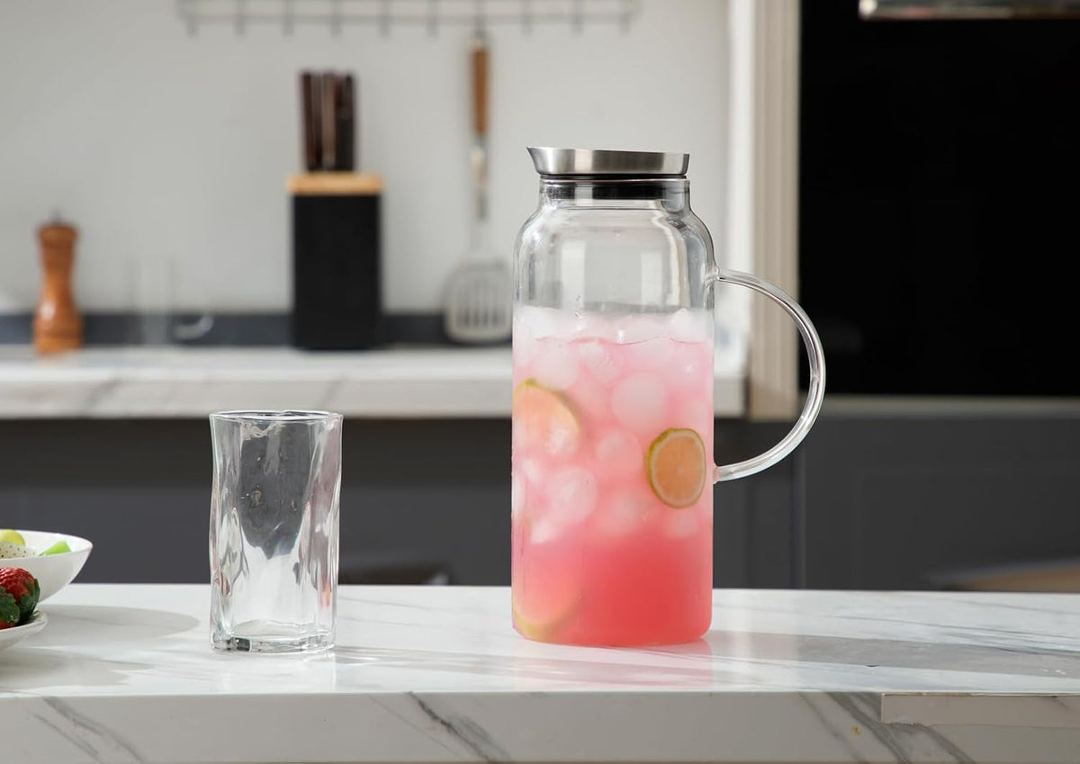 Purefold 68 Ounces Glass Pitcher with Lid, Hot/Cold Water jug for Coffee