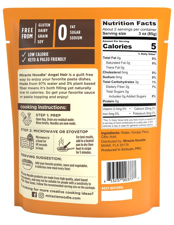 Miracle Noodle Ready to Eat Angel Hair Pasta, 7 Oz (Pack of 6)