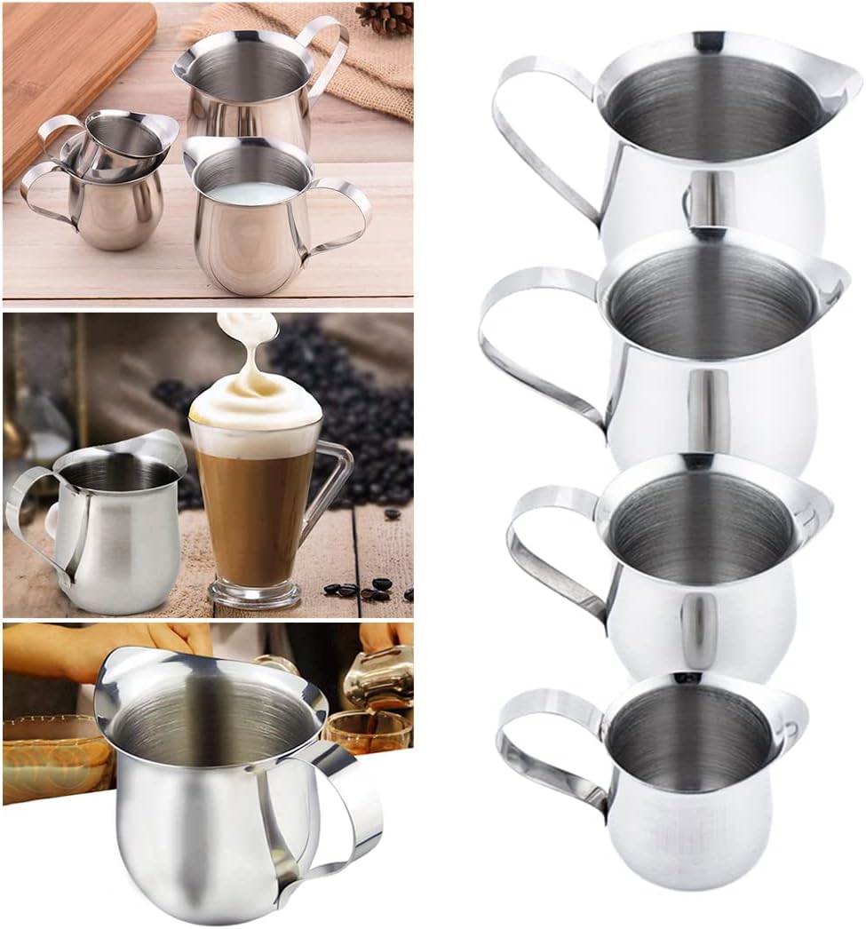 Rolin Roly 2Pcs 1.5 oz Milk Frothing Pitcher Stainless Steel Small Bell-Shaped Creamer Mini Coffee Jug for Barista Cappuccino Espresso Cups Latte Art Pitcher