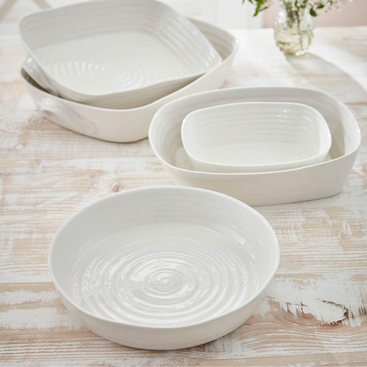 Portmeirion Sophie Conran 11" Round Roasting Dish, Porcelain Casserole Baking Dish, Dishwasher, Microwave, Freezer, Oven Safe