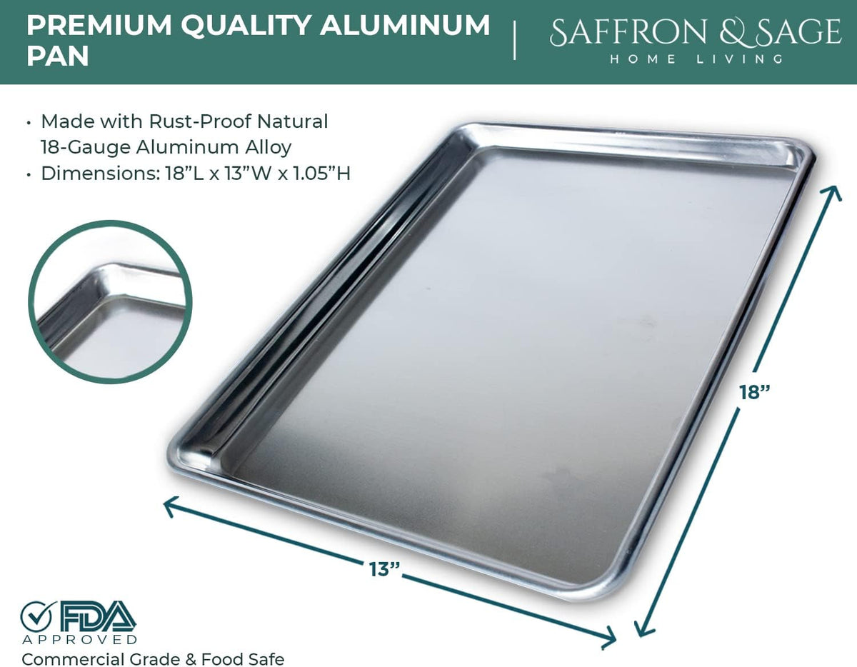 Commercial Quality Cookie Sheet Pan - 2 Pack Aluminum Half Sheet Baking Pan by Saffron & Sage Home Living - This 18x13 Rimmed Baking Sheet Set is Rust & Warp Resistant, Heavy Duty, of Thick Gauge