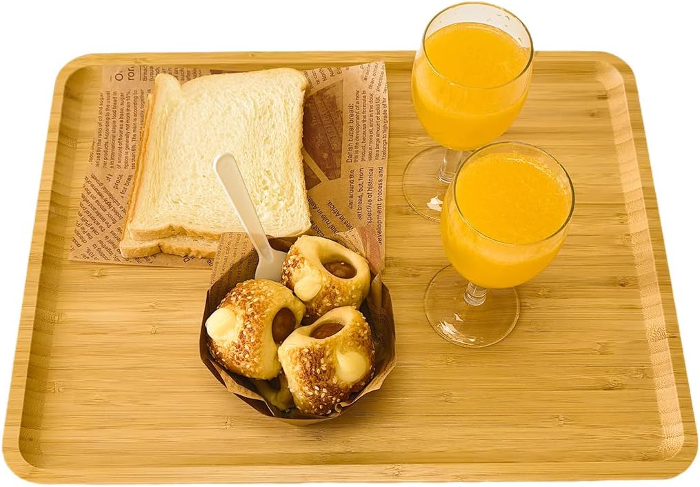 DILLMAN Bamboo Serving Tray Wooden Rectangle Dinner Food Bed Lab Tray Small | Nature Bamboo, Raised Edge, Stackable, Durable, For Breakfast, Coffee, Eating, Kitchen, Restaurants Vanity Display