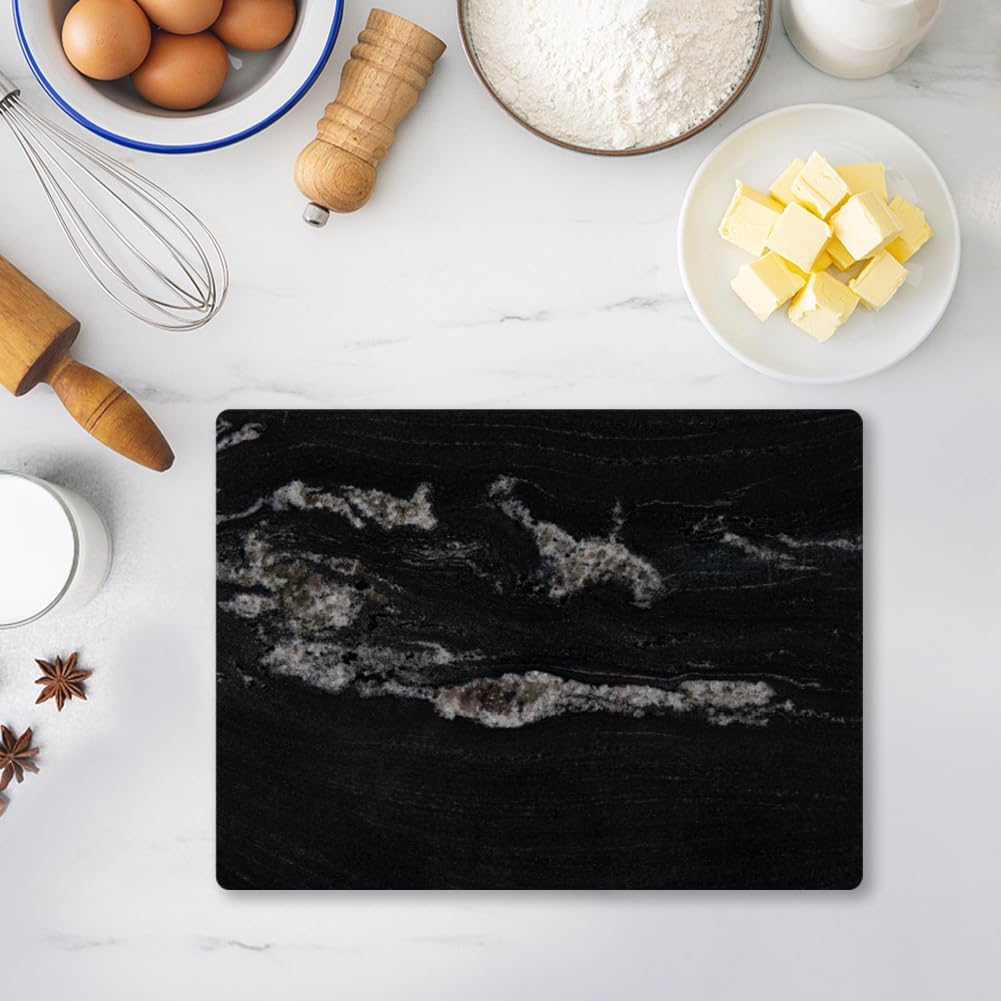 Black Marble Cutting Board, 12×16In Stone Cutting Boards for Kitchen | Marble Slab Pastry Board With Non-Slip Feet for Baking Cheese Charcuterie Dough - Wedding Gift, Easy Clean and Drain