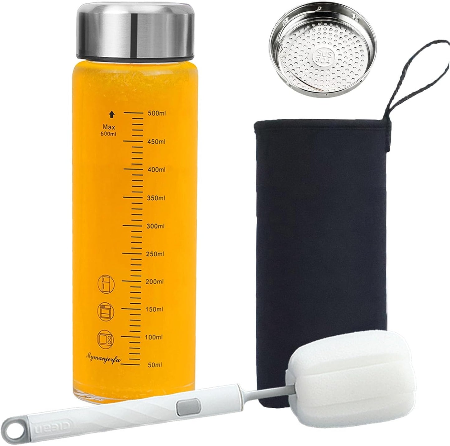 Glass Juice Bottles 20 oz - Wide Mouth Glass Water Bottles with Lids and Sleeve- for Juicing, Smooth