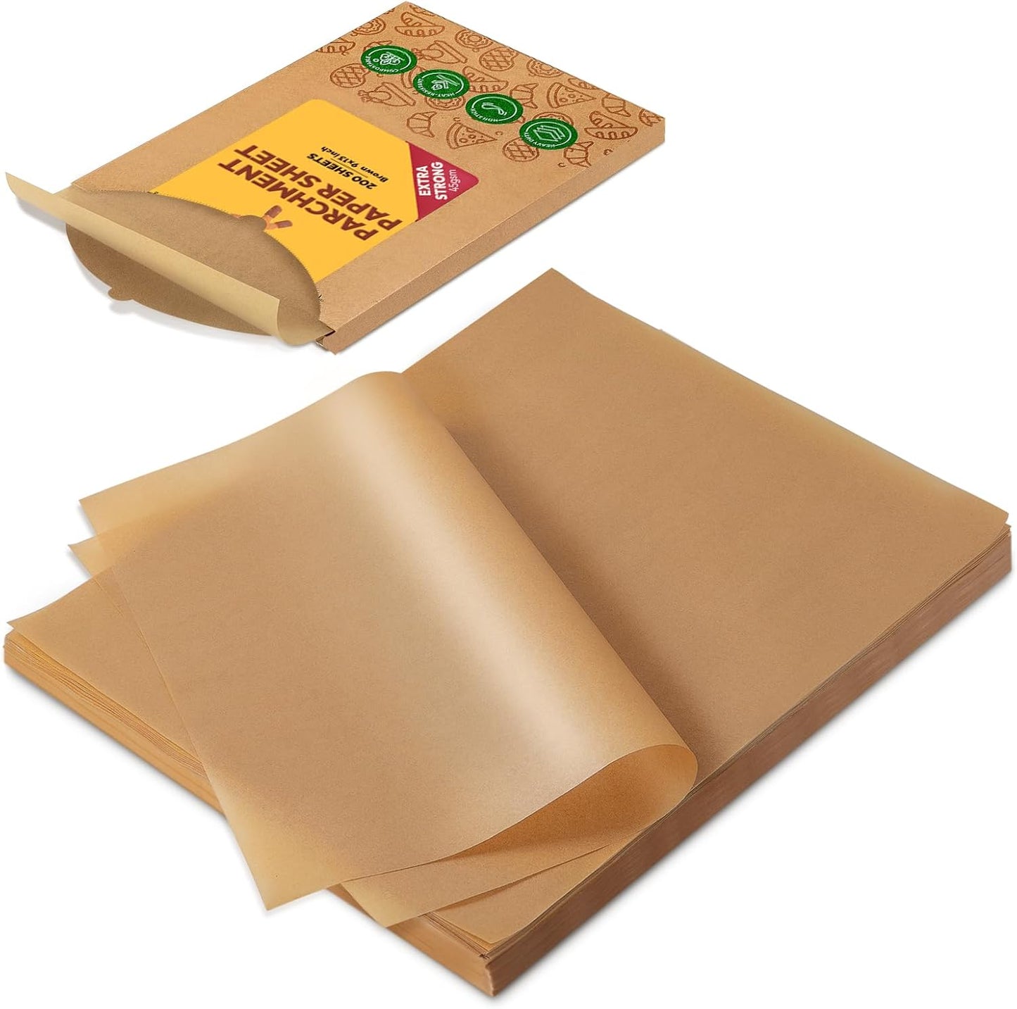 Katbite 200Pcs 9x13 inch Heavy Duty Unbleached Parchment Paper, Parchment Paper Sheets for Baking Cookies, Cooking, Frying, Air Fryer, Grilling Rack, Oven(9x13 Inch)