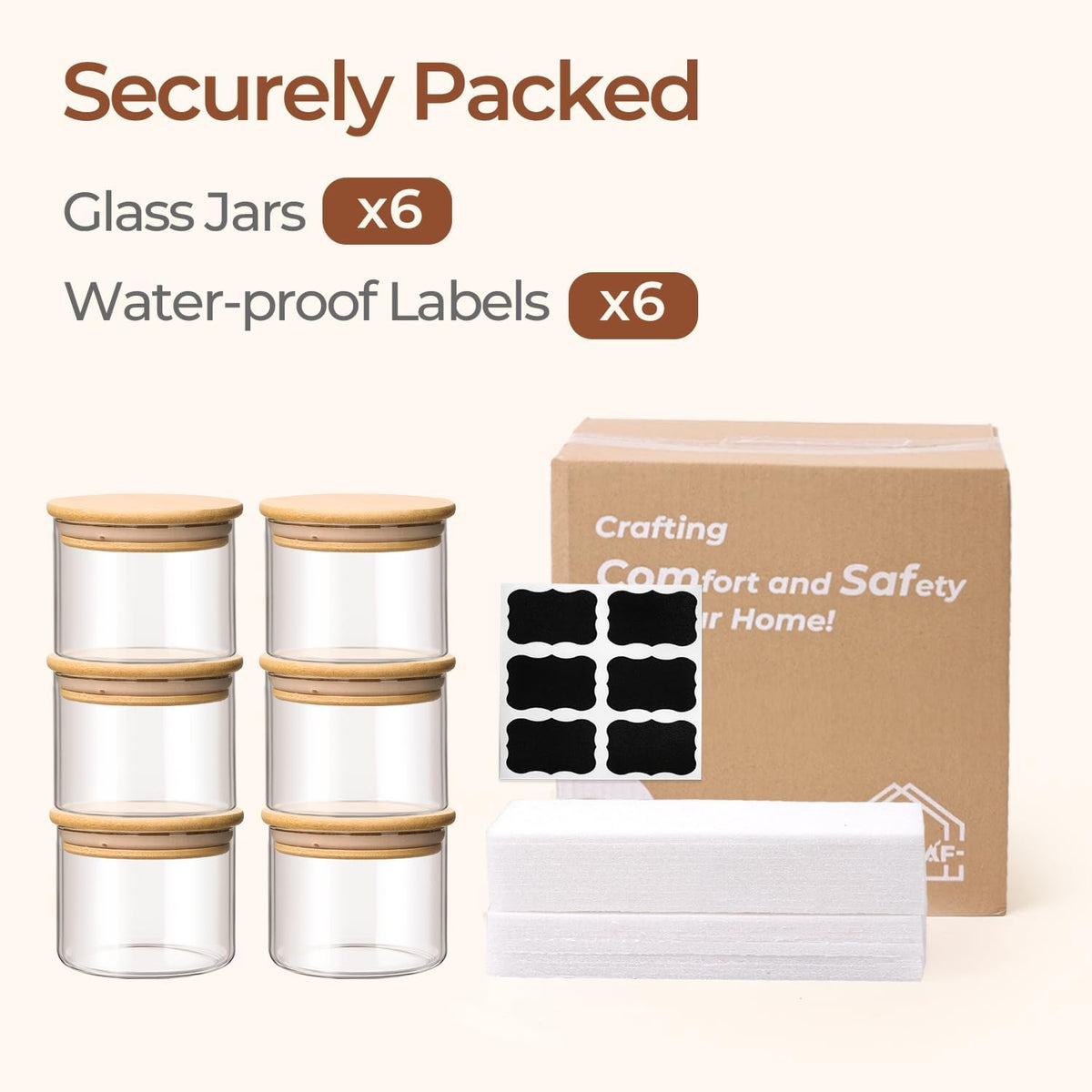 ComSaf Glass Storage Containers with Lids 0.5 Qt, 6 Pack Small Glass Jars