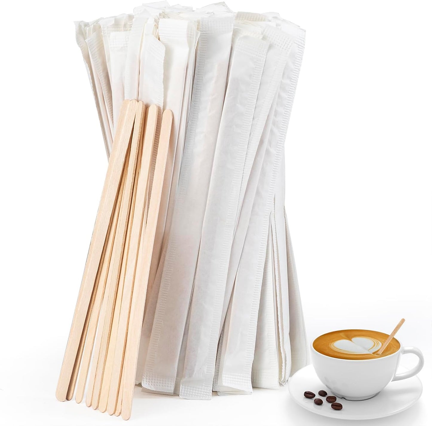 250 Pcs Coffee Stirrers 5.5 Inch Wood Coffee Stir Sticks Individually Wrapped Wooden Stir Sticks Dis