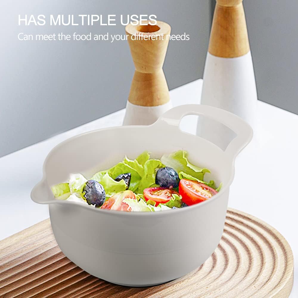 BoxedHome 4 Pack Nesting Mixing Bowl with Pour Spout and Handle, BPA free Microwave & Dishwasher Safe(Grey, 4 Pack with Handle)