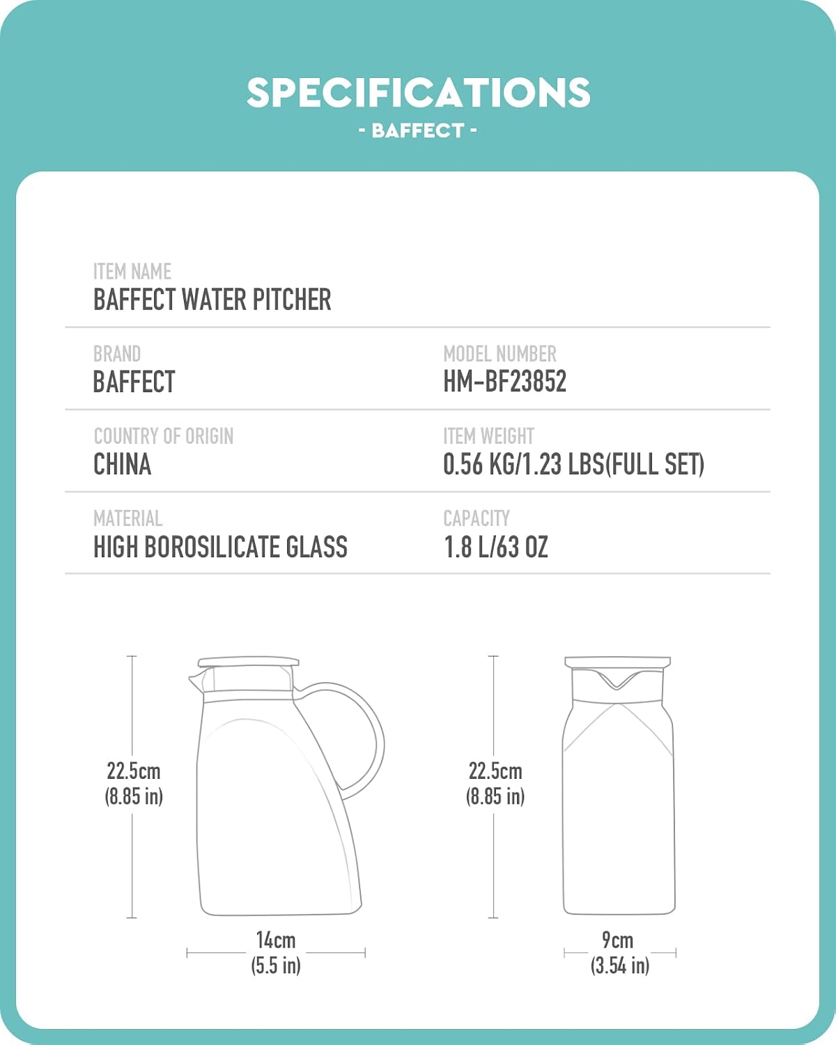 Baffect Water Pitcher Glass Jug With Lid and Spout (Hammer Pattern) | 63oz High Borosilicate Glass Pitcher With Gold Handle, Fridge Door Carafe For Hot Cold Drink, Mlik, Juice, Ice Tea, Lemonade