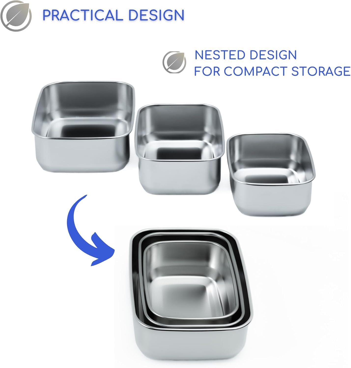 Stainless Steel Food Storage Containers with Clear Platinum Silicone Lids, Airtight