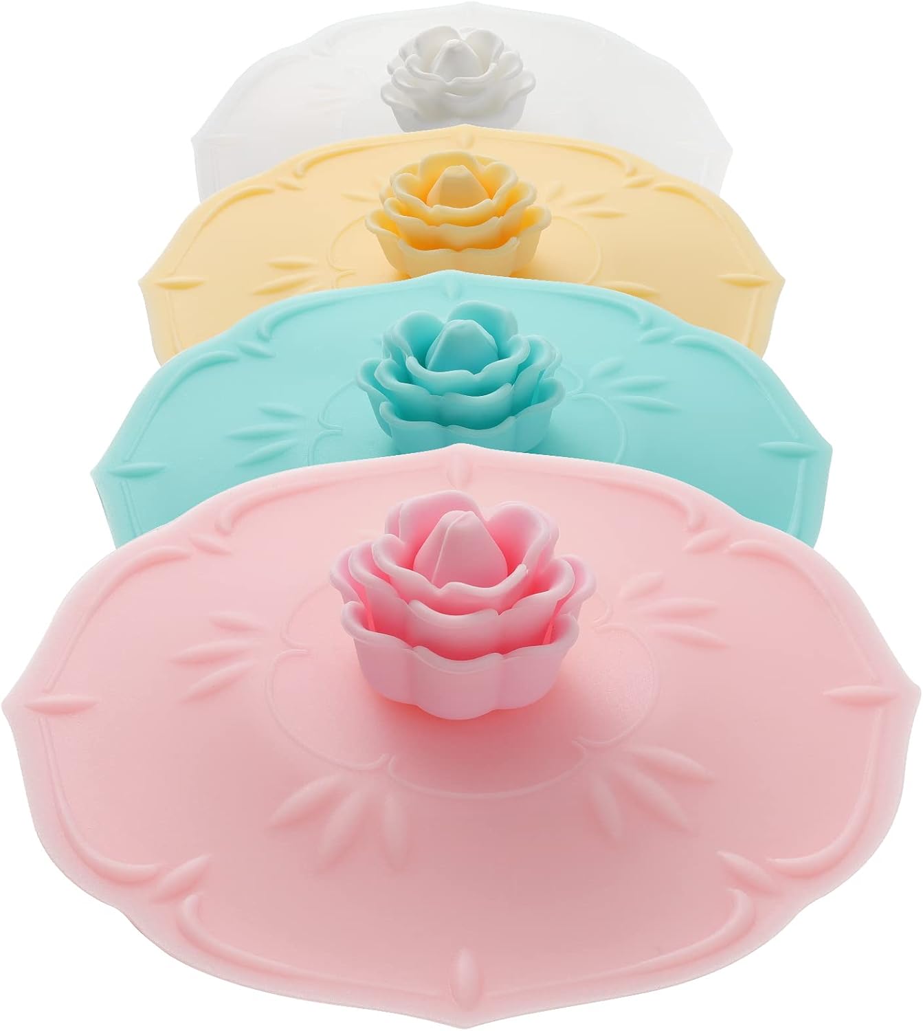 rose Silicone Cup Covers (Set of 4) , Multicolored Silicone Lids for Mugs, Cups, Tea Pots,Flexible M