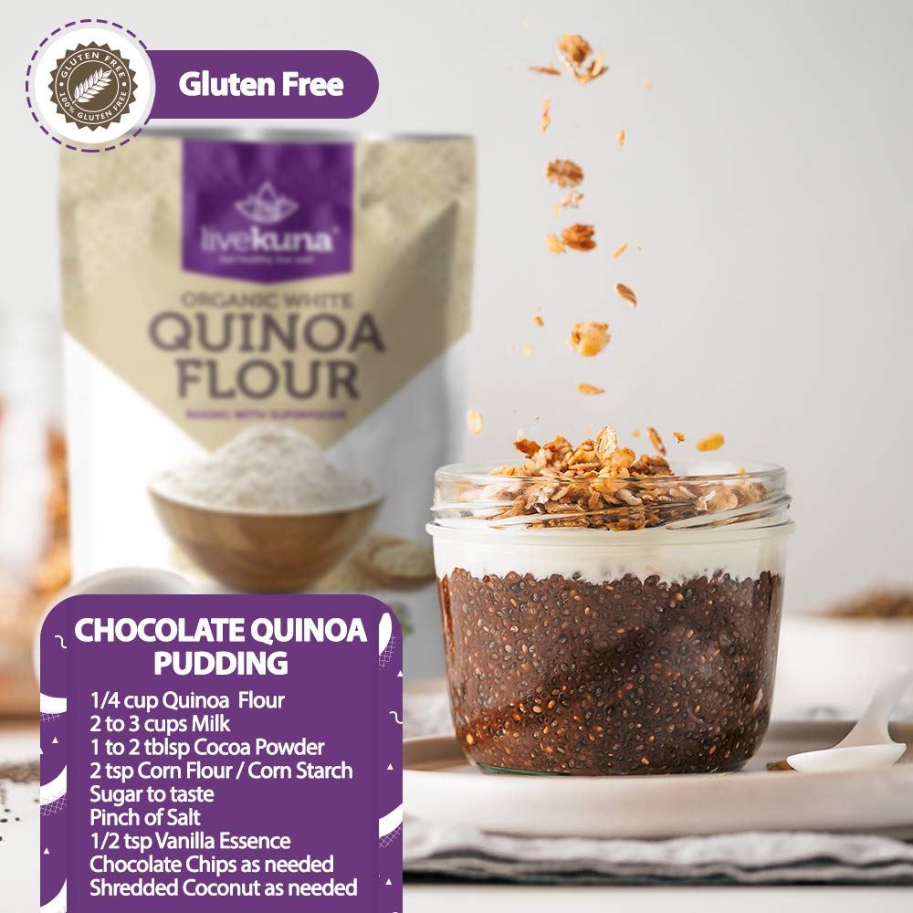 LiveKuna Organic Quinoa Flour, Gluten-Free Baking Flour, 32 oz
