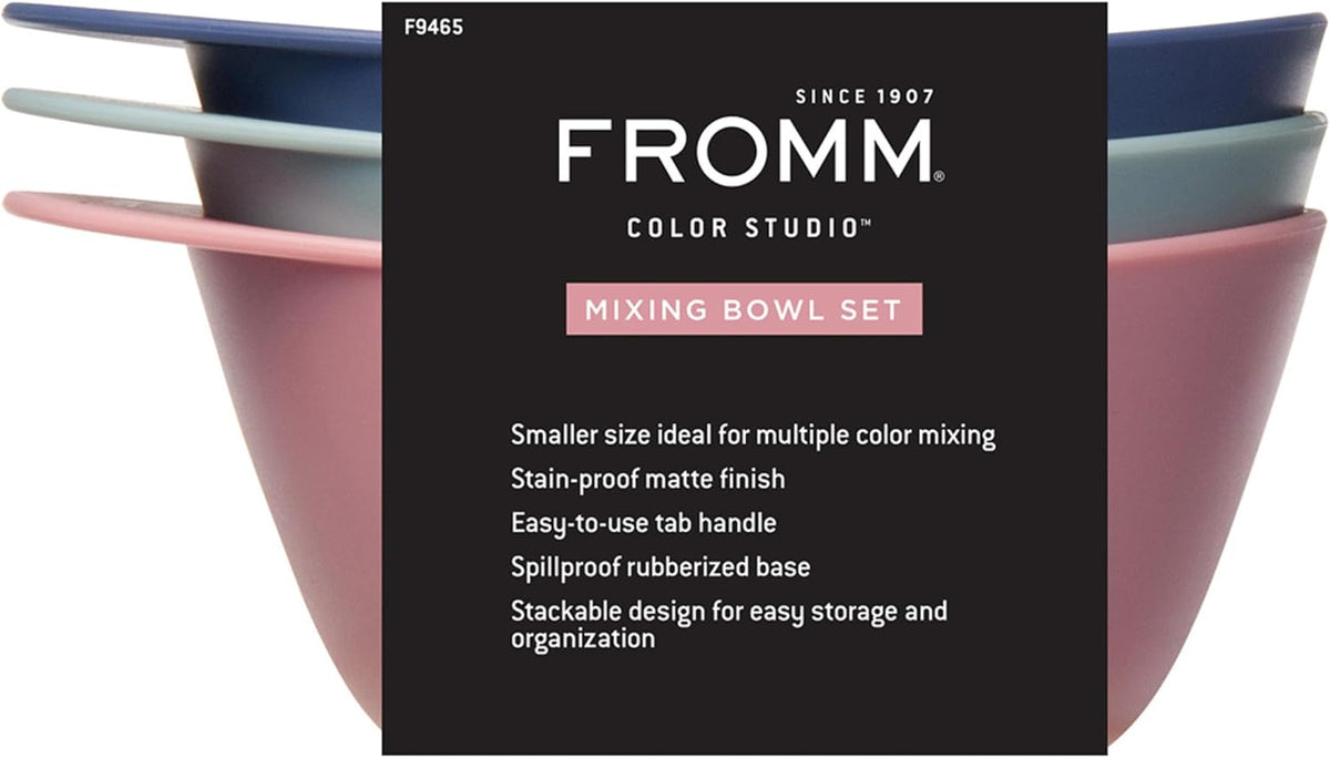 Fromm Color Mixing Bowl 3-Piece Set 10 oz, Professional Salon Mixing Bowls, Hair Color Bowls for Colorists & Hair Stylists, Spill-Proof Rubber Base for Hair Dye, Bleach, Toner & Color, Salon Supplies