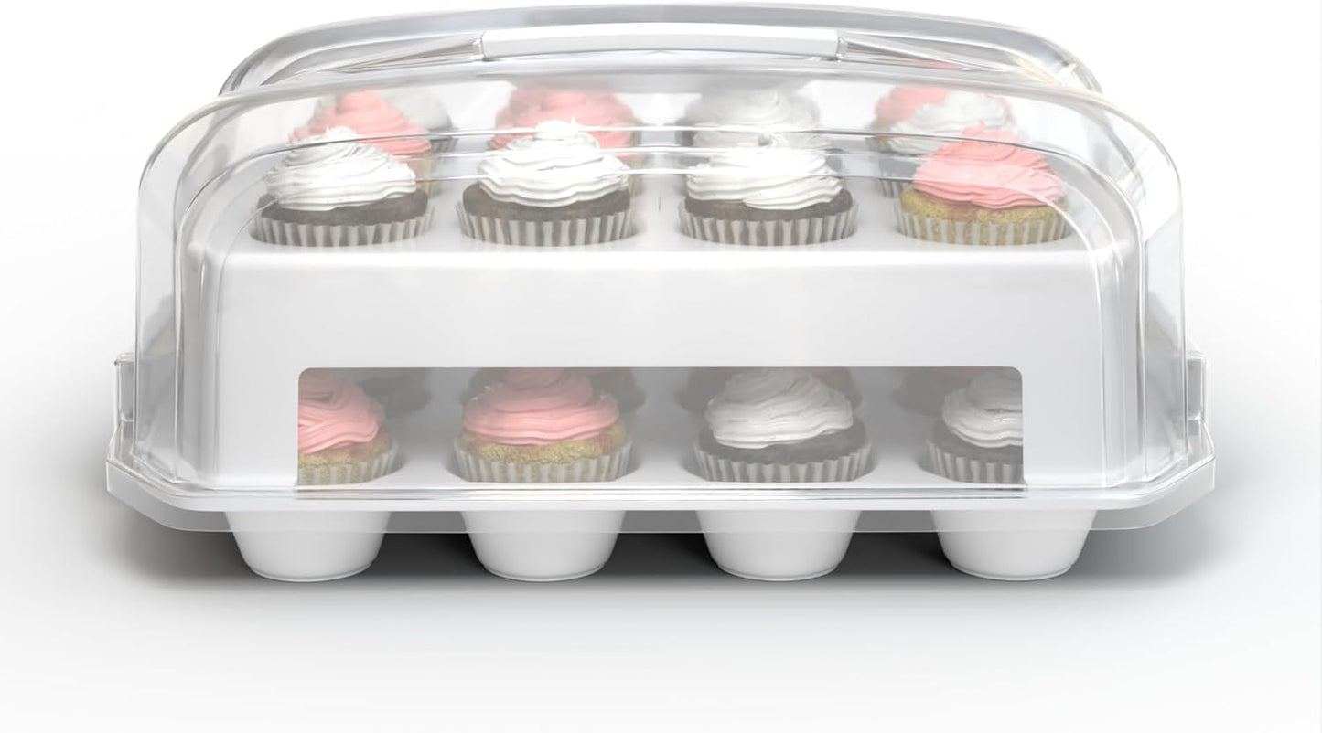 Cupcake Carrier, White Cupcake Holder Carries 24 Standard-Size Cupcakes, Muffin Traveler Two Tier St