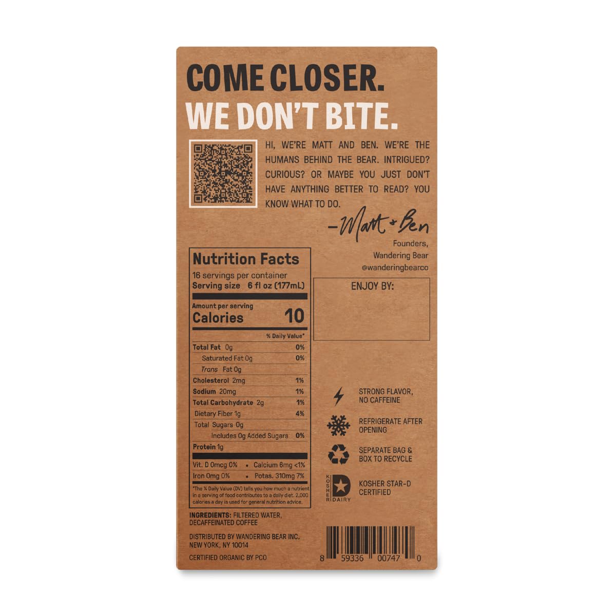Wandering Bear Straight Black Organic Cold Brew Coffee - 11 fl oz, 12 Pack