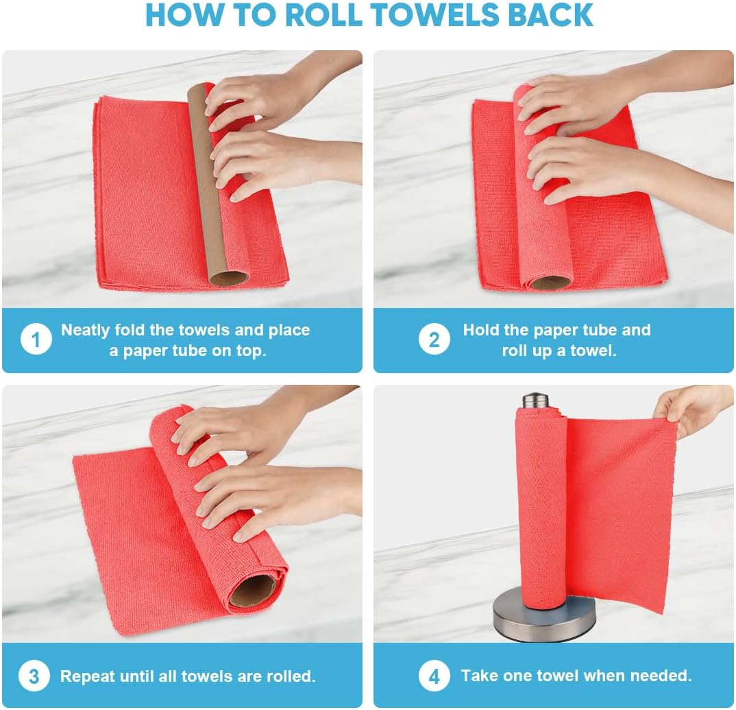 AIDEA Red Microfiber Cleaning Cloth Roll-50PK, Paper Towels 11.5"×11.5"