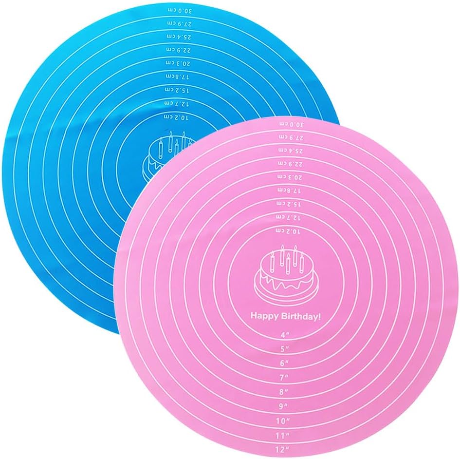 Round Baking Mat, Cake Turntable Mat, Cake Mat Round Silicone Baking Mat, 12 In Pink Cakes Pastry Ma