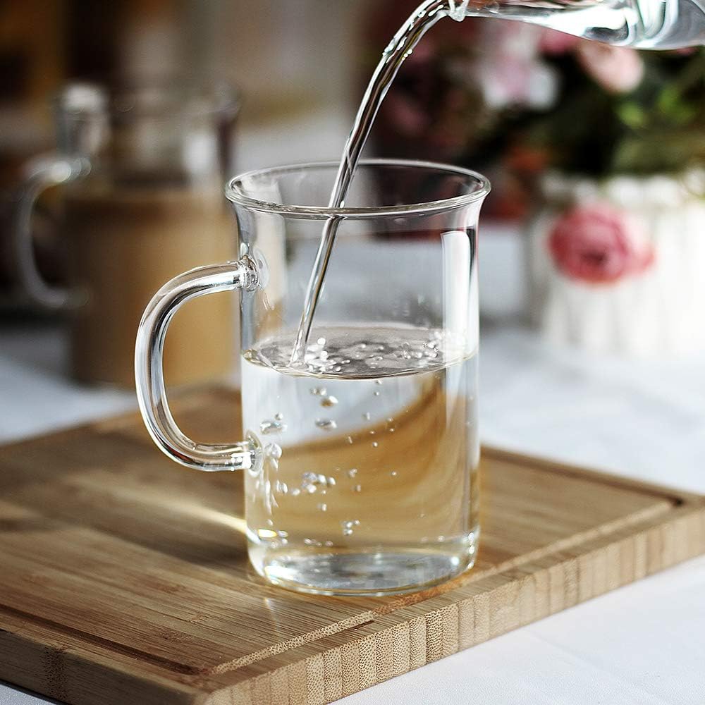 LUXU Glass Coffee Mugs, 13 oz Ice coffee cups,Clear Tea Cups Set of 4 | Heat Resistant and Explosion-Proof Glass Coffee Cups,Borosilicate Glass Mugs with Handles for Hot/Cold Beverages,Americano