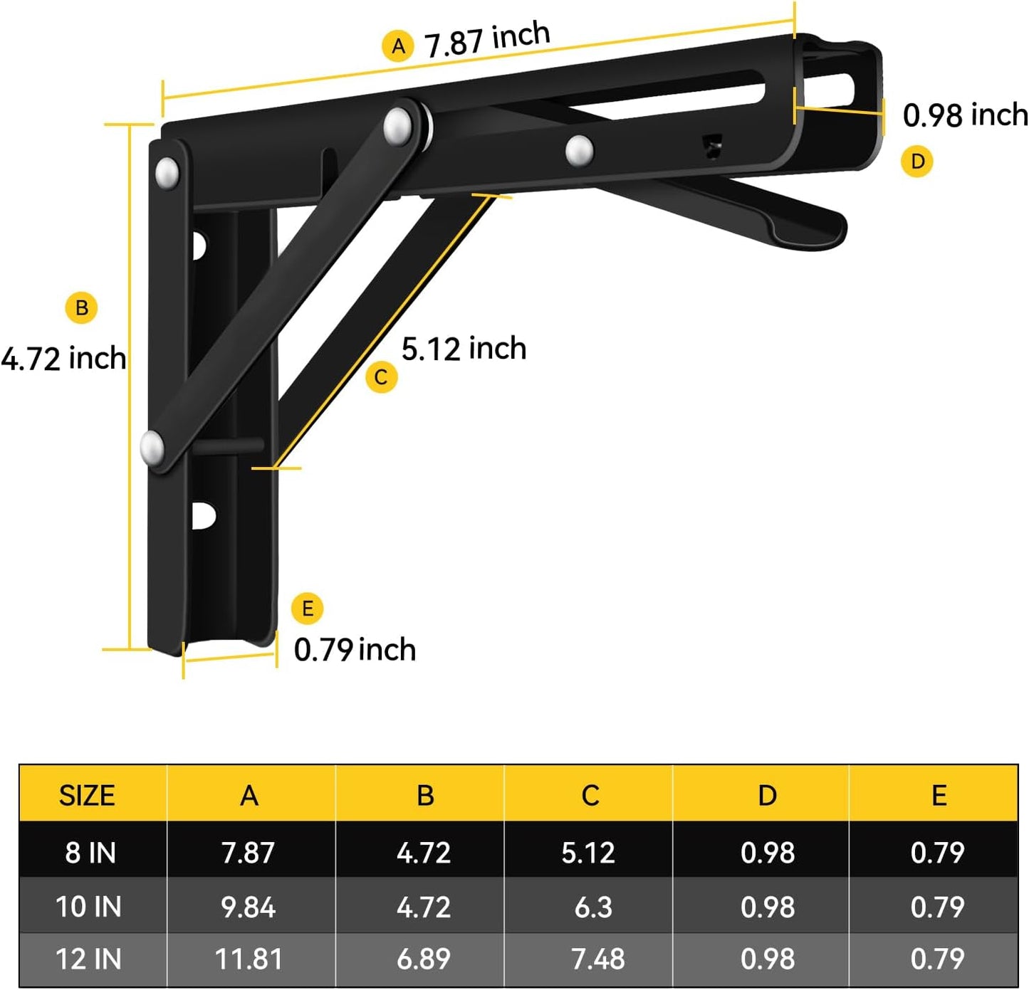 Folding Shelf Brackets, Collapsible Heavy Duty Shelf Brackets for Fold Down Desk, 12 Inch with 2 Pack, Black