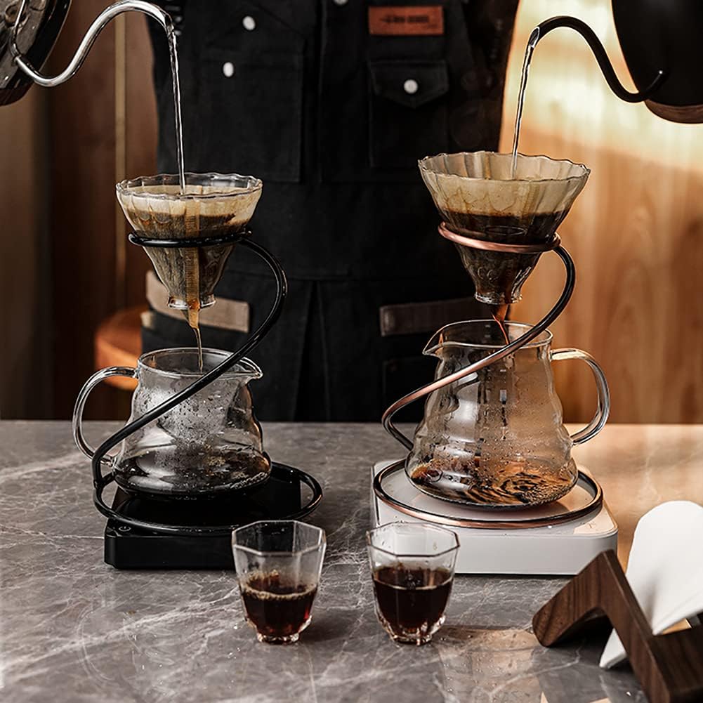 Pour Over Coffee Maker Set – Includes Glass Coffee Dripper, Metal Dripper Stand, Heat Resistance 600ml Coffee Server and 40 Count Paper Coffee Filters, 4 in 1 Set for Home or Office (Black Set)
