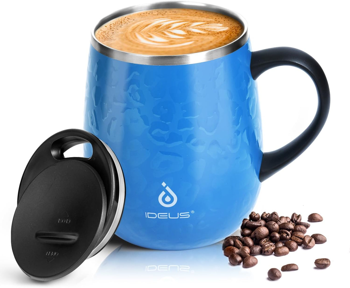 Ideus 16 oz (470 ml) Insulated Coffee Mug with Handle and Lid, Double Wall Stainless Steel Vacuum Th
